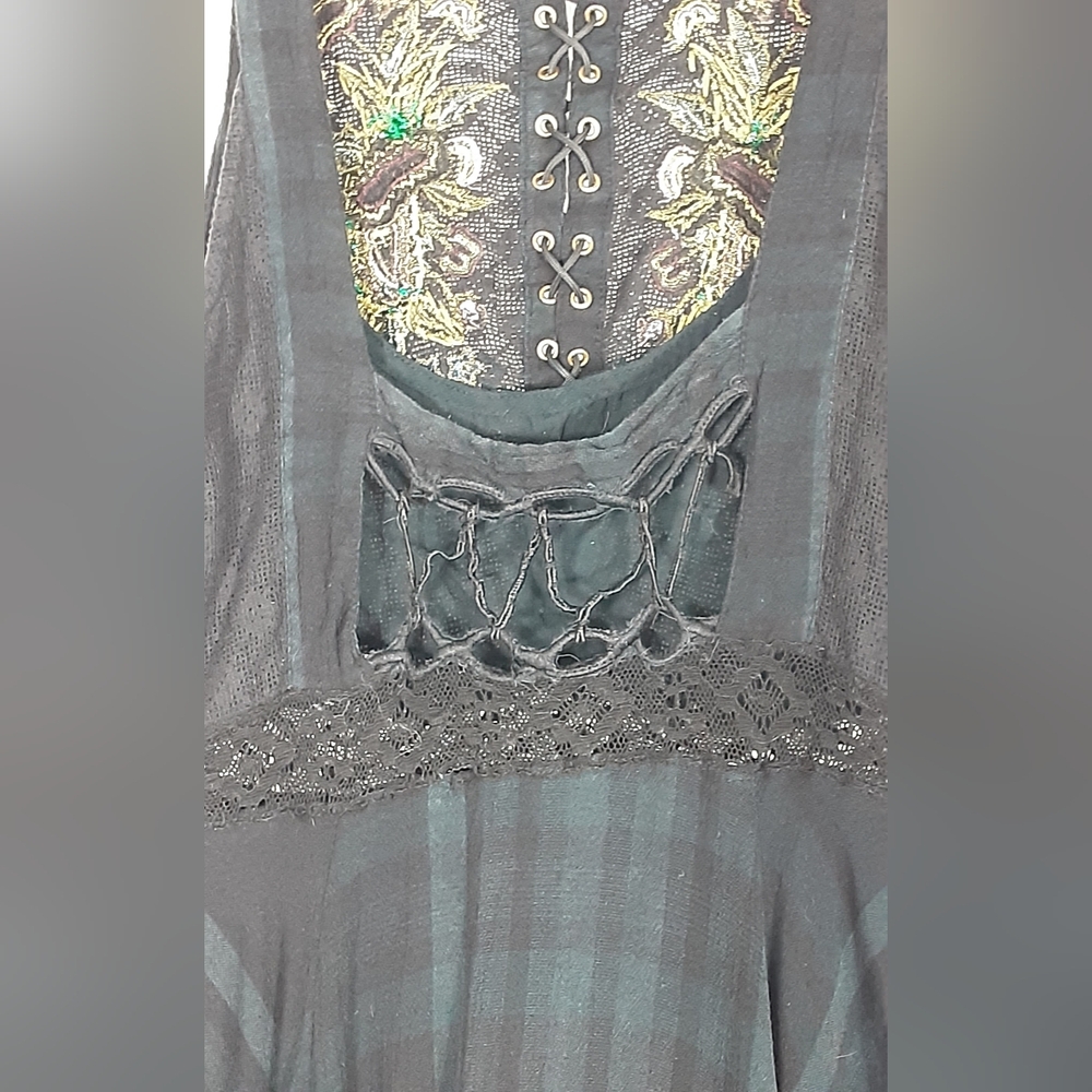 Free People Lace Me Up Embroidered Hi-low Handkerchief Hem Flowy Boho Dress. - Picture 14 of 15